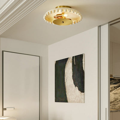 Contemporary Nordic Round Small Orb Resin Metal 2-Light Semi-Flush Mount Ceiling Light For Living Room