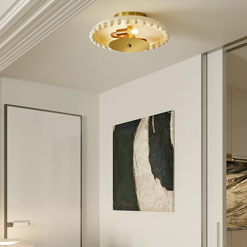 Contemporary Nordic Round Small Orb Resin Metal 2-Light Semi-Flush Mount Ceiling Light For Living Room