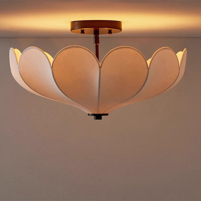 Contemporary Retro Round Leaf Shape Metal Frame Fabric Shade 1-Light Semi-Flush Mount Ceiling Light For Living Room