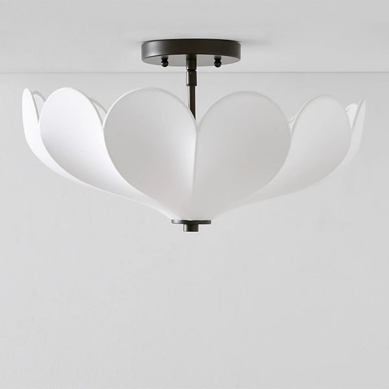 Contemporary Retro Round Leaf Shape Metal Frame Fabric Shade 1-Light Semi-Flush Mount Ceiling Light For Living Room