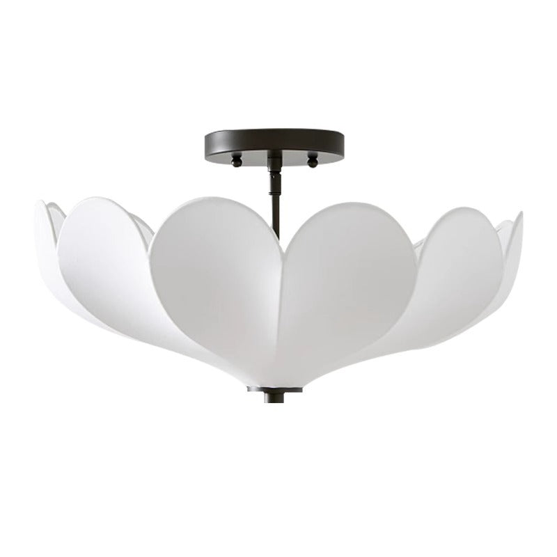 Contemporary Retro Round Leaf Shape Metal Frame Fabric Shade 1-Light Semi-Flush Mount Ceiling Light For Living Room