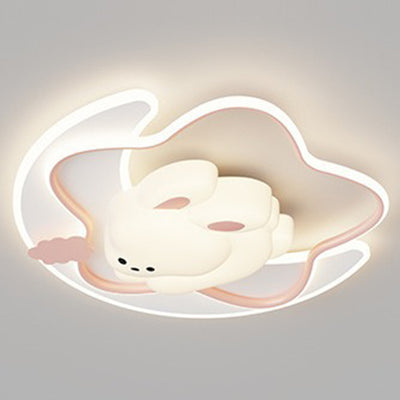 Contemporary Creative Kids Star Moon Rabbit Bear Iron Plastic LED Flush Mount Ceiling Light For Bedroom