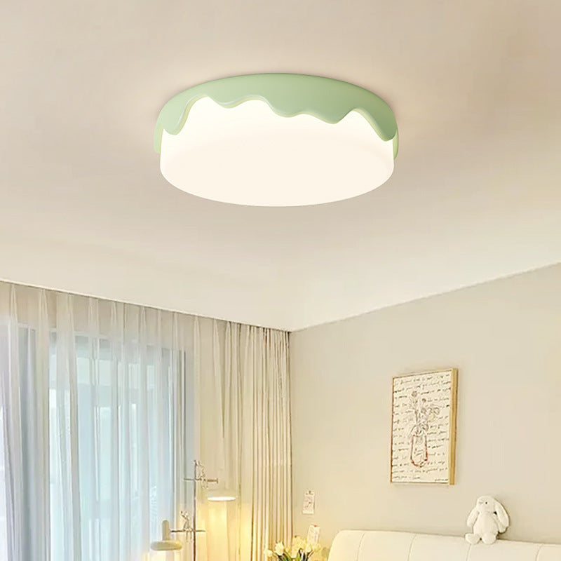 Contemporary Creative Round Cake Resin Acrylic LED Flush Mount Ceiling Light For Bedroom