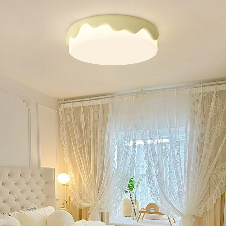 Contemporary Creative Round Cake Resin Acrylic LED Flush Mount Ceiling Light For Bedroom