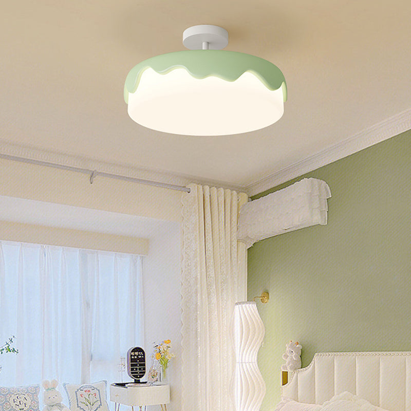 Contemporary Creative Round Cake Resin Acrylic LED Semi-Flush Mount Ceiling Light For Bedroom