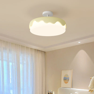 Contemporary Creative Round Cake Resin Acrylic LED Semi-Flush Mount Ceiling Light For Bedroom