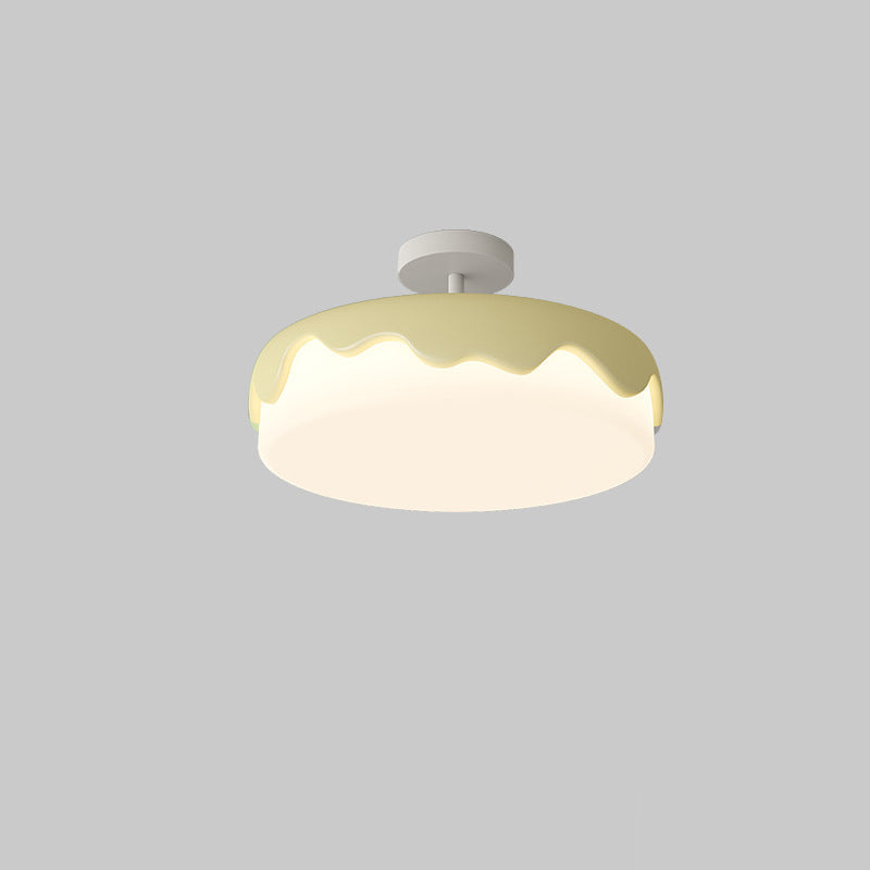 Contemporary Creative Round Cake Resin Acrylic LED Semi-Flush Mount Ceiling Light For Bedroom