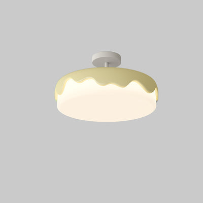 Contemporary Creative Round Cake Resin Acrylic LED Semi-Flush Mount Ceiling Light For Bedroom