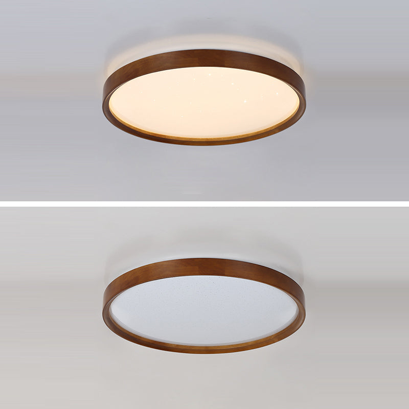 Modern Minimalist Round Wood Iron PC Shade LED Flush Mount Ceiling Light For Bedroom