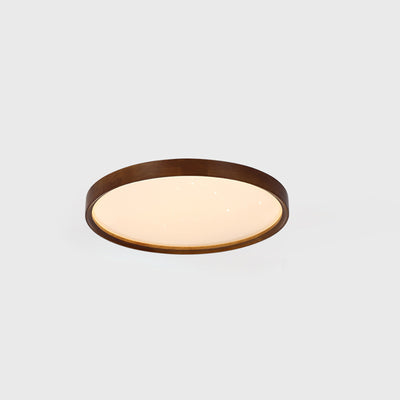 Modern Minimalist Round Wood Iron PC Shade LED Flush Mount Ceiling Light For Bedroom