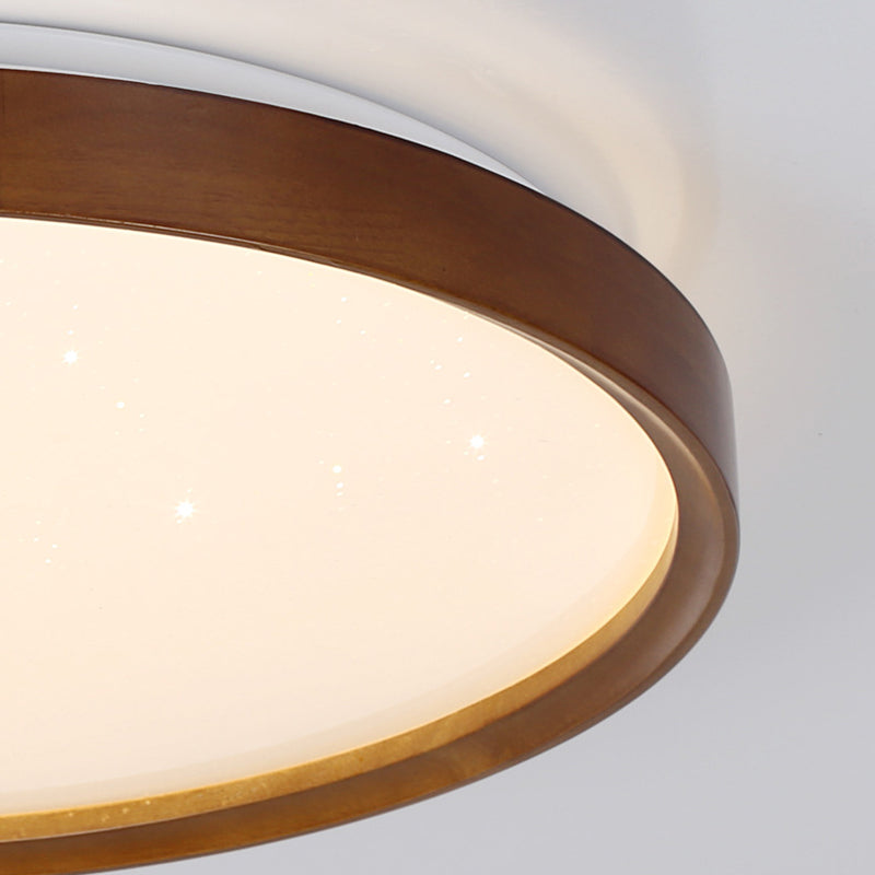 Modern Minimalist Round Wood Iron PC Shade LED Flush Mount Ceiling Light For Bedroom