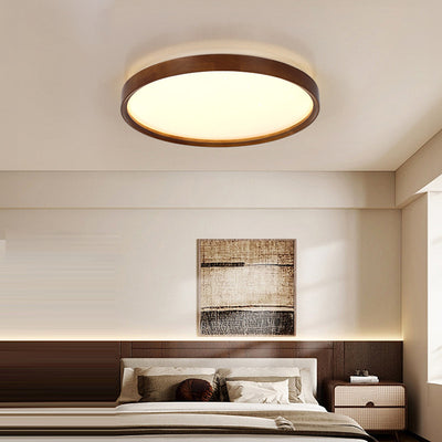 Modern Minimalist Round Wood Iron PC Shade LED Flush Mount Ceiling Light For Bedroom