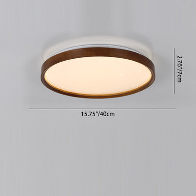 Modern Minimalist Round Wood Iron PC Shade LED Flush Mount Ceiling Light For Bedroom