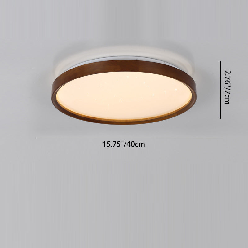 Modern Minimalist Round Wood Iron PC Shade LED Flush Mount Ceiling Light For Bedroom