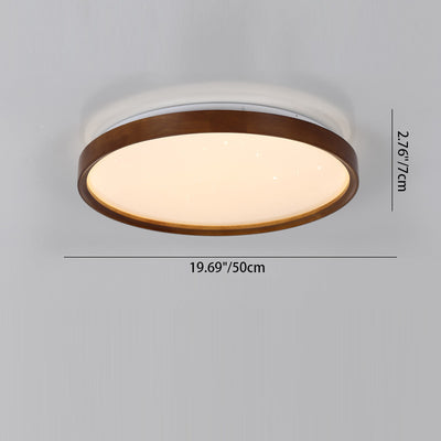 Modern Minimalist Round Wood Iron PC Shade LED Flush Mount Ceiling Light For Bedroom