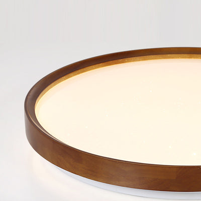 Modern Minimalist Round Wood Iron PC Shade LED Flush Mount Ceiling Light For Bedroom