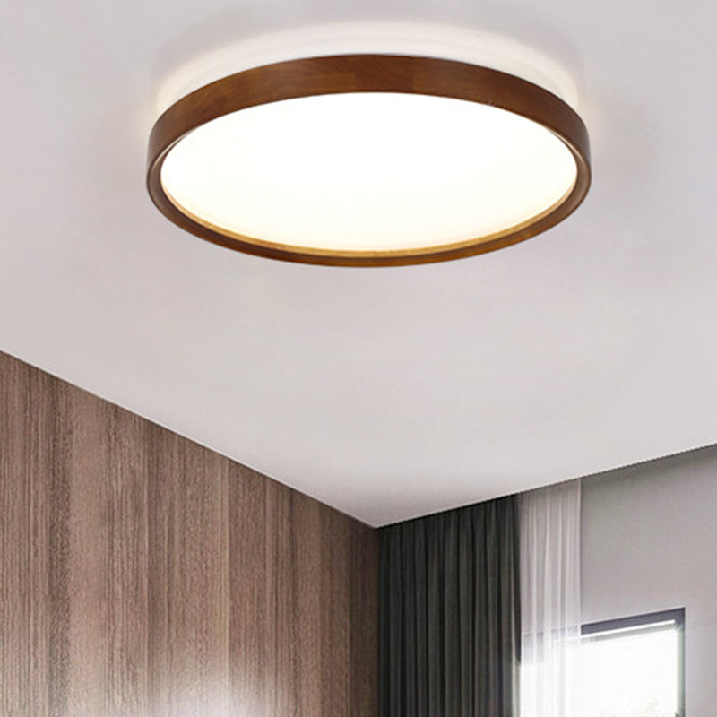 Modern Minimalist Round Wood Iron PC Shade LED Flush Mount Ceiling Light For Bedroom