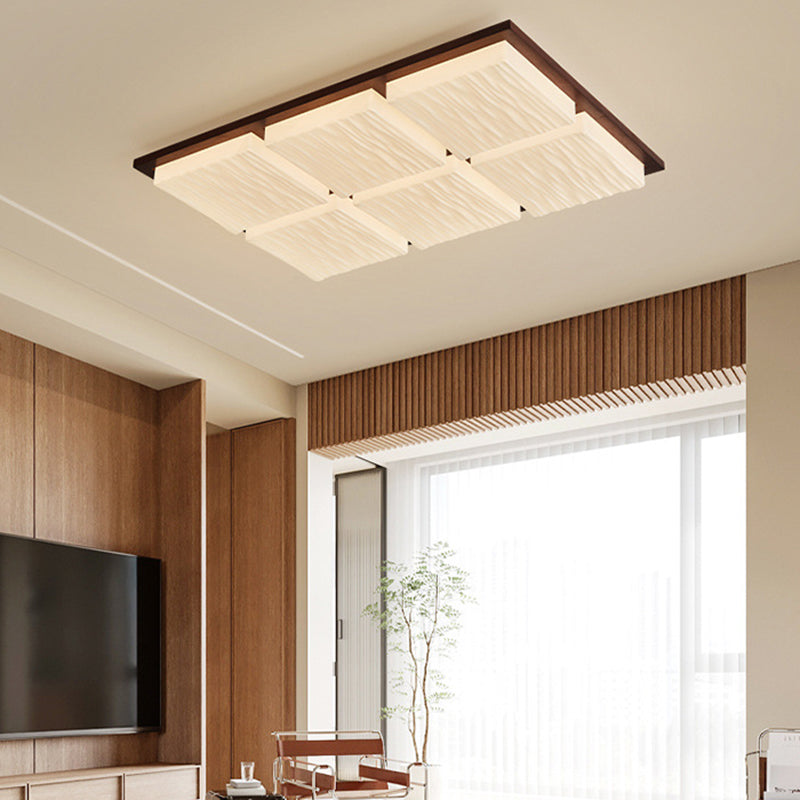 Modern Minimalist Square Rectangle Wood Acrylic LED Flush Mount Ceiling Light For Living Room