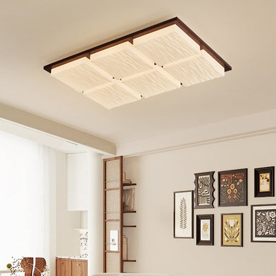 Modern Minimalist Square Rectangle Wood Acrylic LED Flush Mount Ceiling Light For Living Room