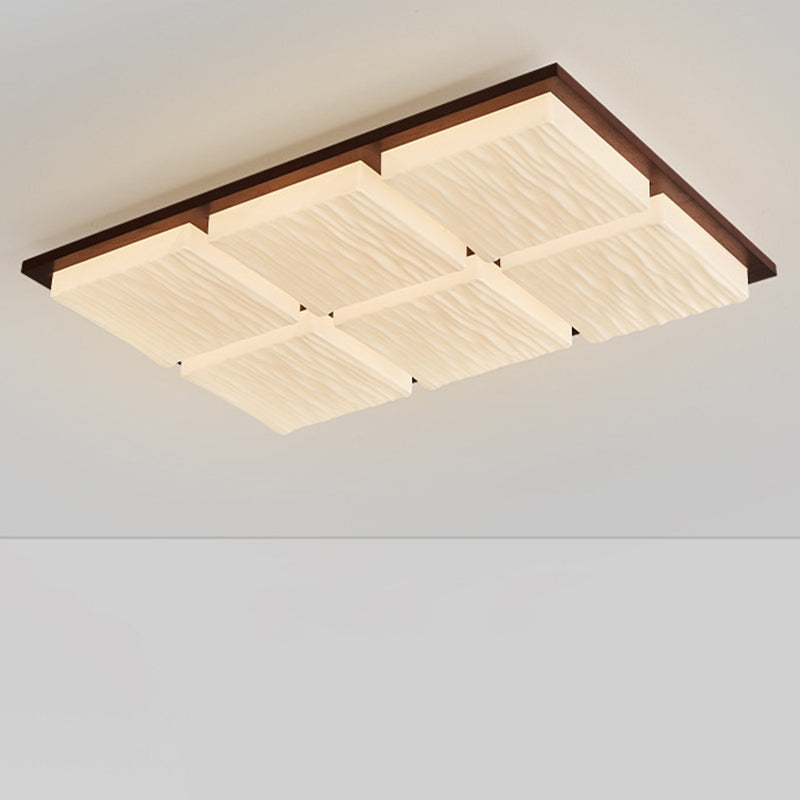 Modern Minimalist Square Rectangle Wood Acrylic LED Flush Mount Ceiling Light For Living Room