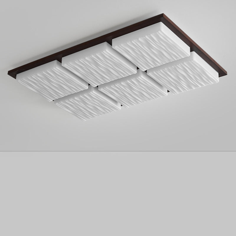 Modern Minimalist Square Rectangle Wood Acrylic LED Flush Mount Ceiling Light For Living Room