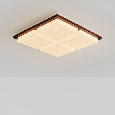 Modern Minimalist Square Rectangle Wood Acrylic LED Flush Mount Ceiling Light For Living Room