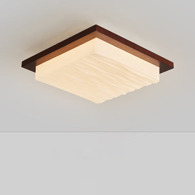 Modern Minimalist Square Rectangle Wood Acrylic LED Flush Mount Ceiling Light For Living Room