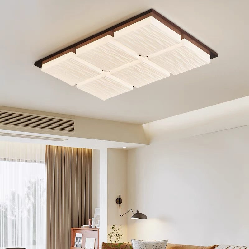 Modern Minimalist Square Rectangle Wood Acrylic LED Flush Mount Ceiling Light For Living Room