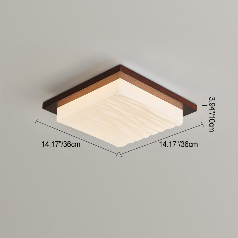 Modern Minimalist Square Rectangle Wood Acrylic LED Flush Mount Ceiling Light For Living Room