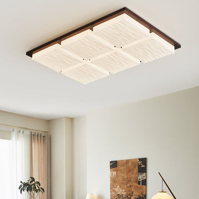 Modern Minimalist Square Rectangle Wood Acrylic LED Flush Mount Ceiling Light For Living Room