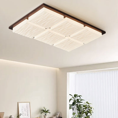 Modern Minimalist Square Rectangle Wood Acrylic LED Flush Mount Ceiling Light For Living Room