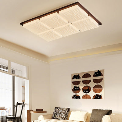 Modern Minimalist Square Rectangle Wood Acrylic LED Flush Mount Ceiling Light For Living Room