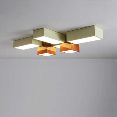 Modern Minimalist Geometric Combination Square Iron Silicone LED Flush Mount Ceiling Light For Living Room