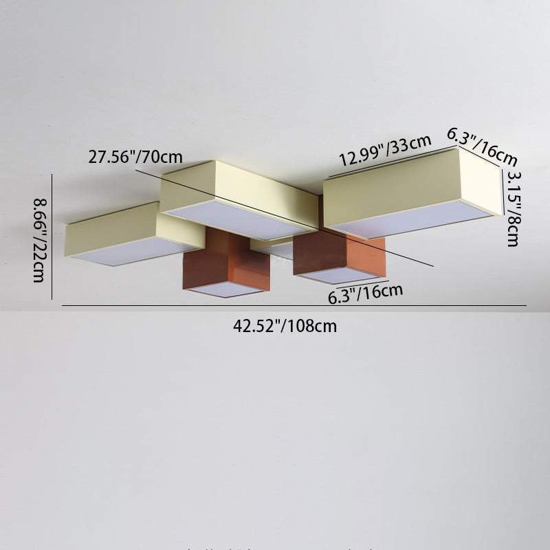 Modern Minimalist Geometric Combination Square Iron Silicone LED Flush Mount Ceiling Light For Living Room