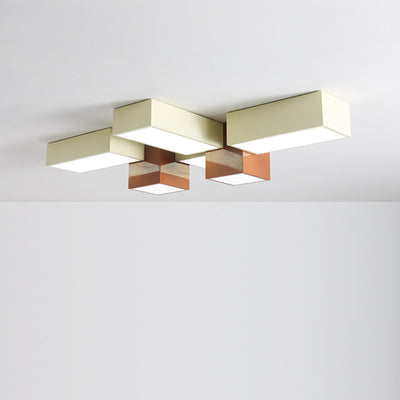 Modern Minimalist Geometric Combination Square Iron Silicone LED Flush Mount Ceiling Light For Living Room