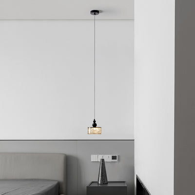 Modern Minimalist Cylinder Resin Stainless Steel LED Pendant Light For Bedroom