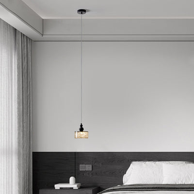 Modern Minimalist Cylinder Resin Stainless Steel LED Pendant Light For Bedroom