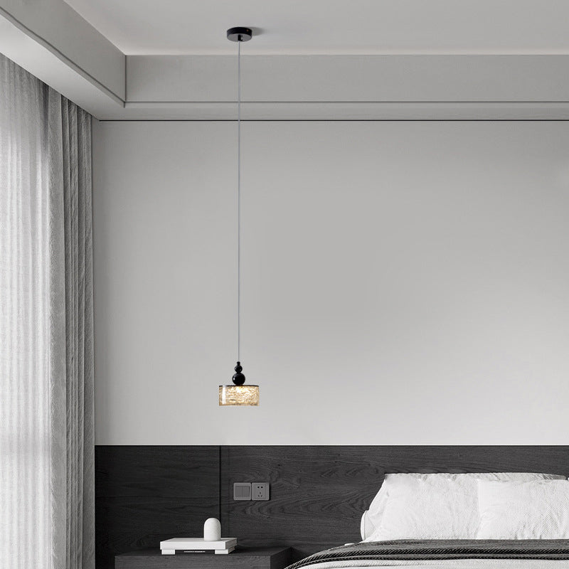 Modern Minimalist Cylinder Resin Stainless Steel LED Pendant Light For Bedroom