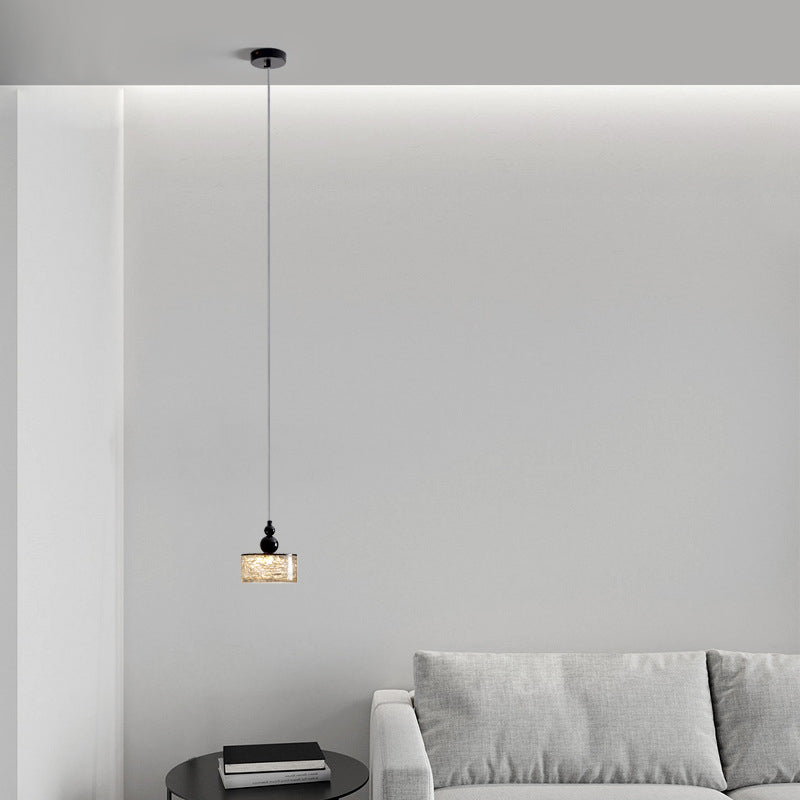 Modern Minimalist Cylinder Resin Stainless Steel LED Pendant Light For Bedroom