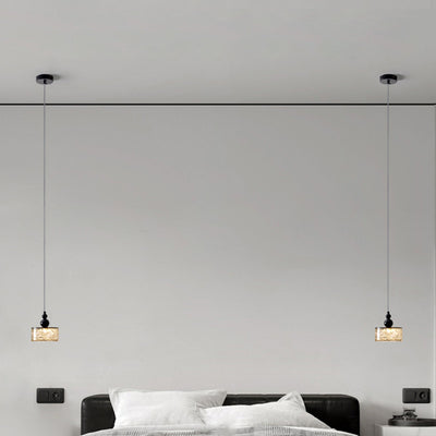 Modern Minimalist Cylinder Resin Stainless Steel LED Pendant Light For Bedroom