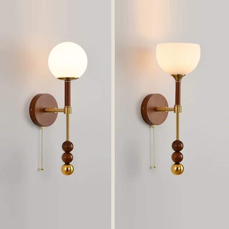 Contemporary Retro Cylinder Globe Oval Wood Hardware Glass 1-Light Wall Sconce Lamp For Living Room