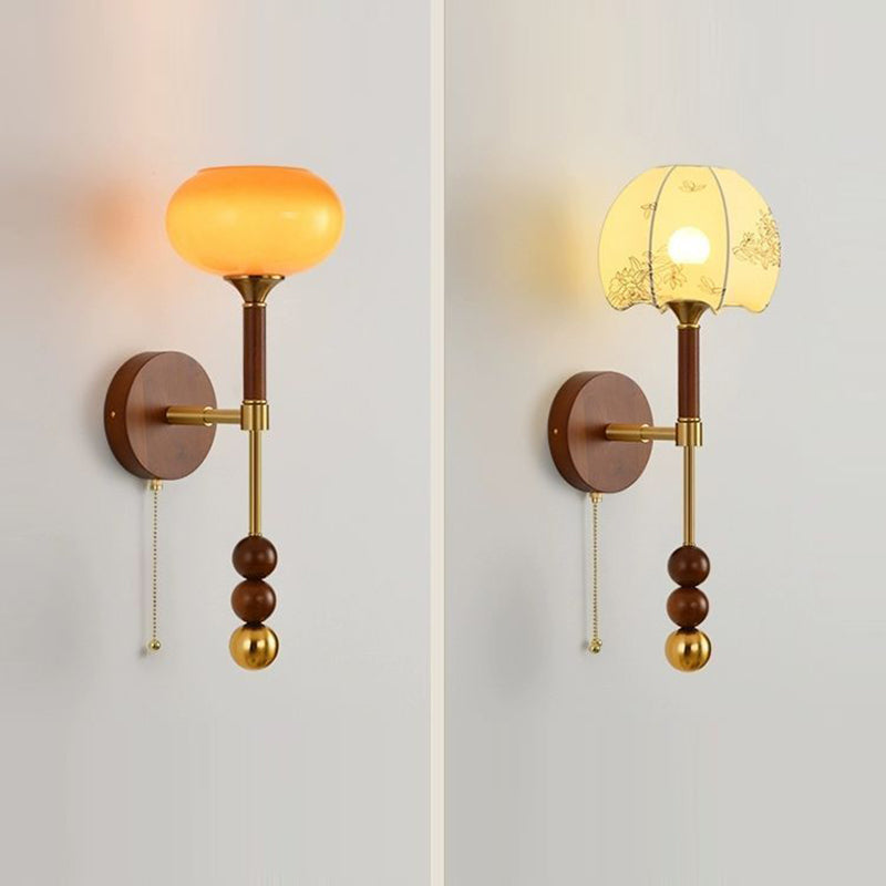 Contemporary Retro Cylinder Globe Oval Wood Hardware Glass 1-Light Wall Sconce Lamp For Living Room