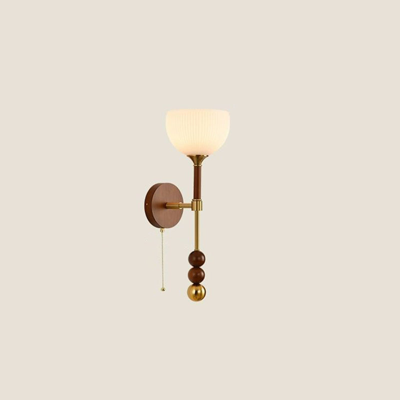 Contemporary Retro Cylinder Globe Oval Wood Hardware Glass 1-Light Wall Sconce Lamp For Living Room