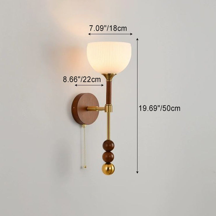 Contemporary Retro Cylinder Globe Oval Wood Hardware Glass 1-Light Wall Sconce Lamp For Living Room