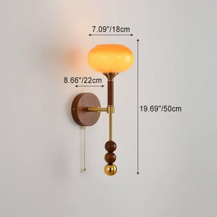 Contemporary Retro Cylinder Globe Oval Wood Hardware Glass 1-Light Wall Sconce Lamp For Living Room