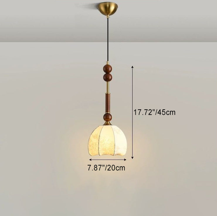 Contemporary Retro Cylinder Orb Oval Wood Hardware Glass Fabric 1-Light Pendant Light For Bedroom