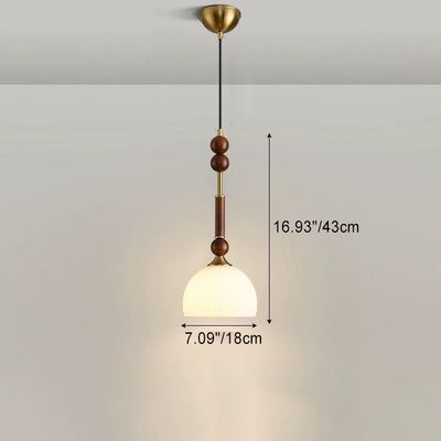 Contemporary Retro Cylinder Orb Oval Wood Hardware Glass Fabric 1-Light Pendant Light For Bedroom