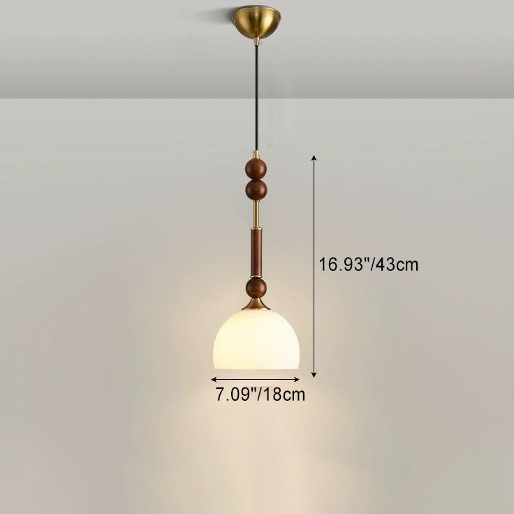 Contemporary Retro Cylinder Orb Oval Wood Hardware Glass Fabric 1-Light Pendant Light For Bedroom