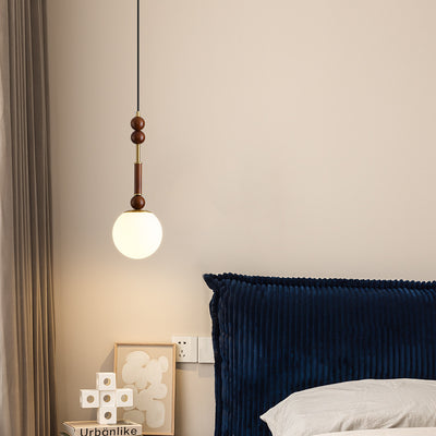 Contemporary Retro Cylinder Orb Oval Wood Hardware Glass Fabric 1-Light Pendant Light For Bedroom