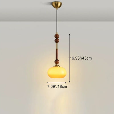 Contemporary Retro Cylinder Orb Oval Wood Hardware Glass Fabric 1-Light Pendant Light For Bedroom